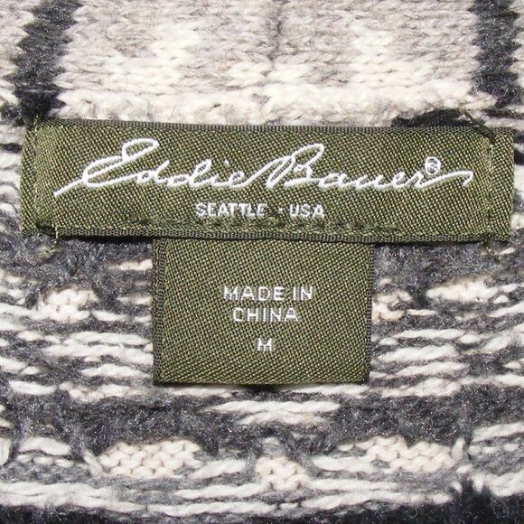 EDDIE BAUER Cardigan Sweater, M, Aztek, Stripe, Gray/White, Pockets, Washable - Picture 10 of 12